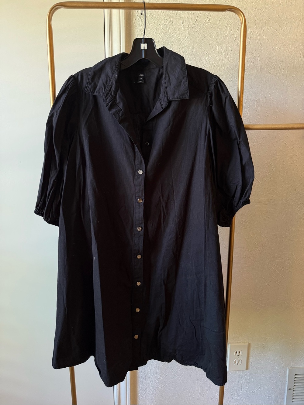 River Island Black Puff Sleeve Shirt Dress | Size 12